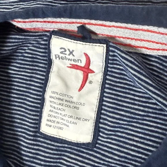 Relwen Men Knit T-Shirt Short Sleeves Navy & White Stripe Size 2X - Picture 2 of 5